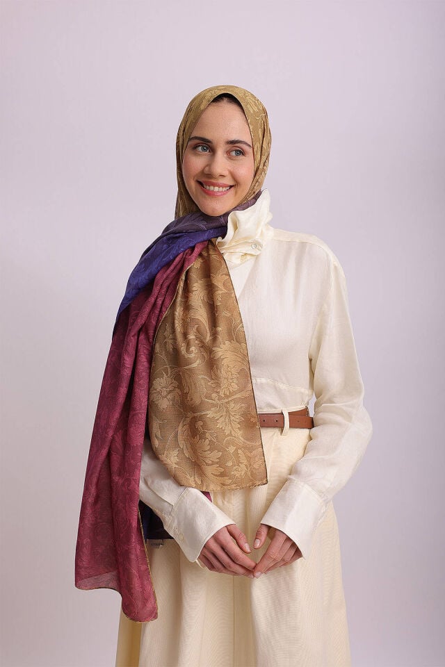 Degrade Desenli Çift Taraflı Şal-Pembe Mor Sarı