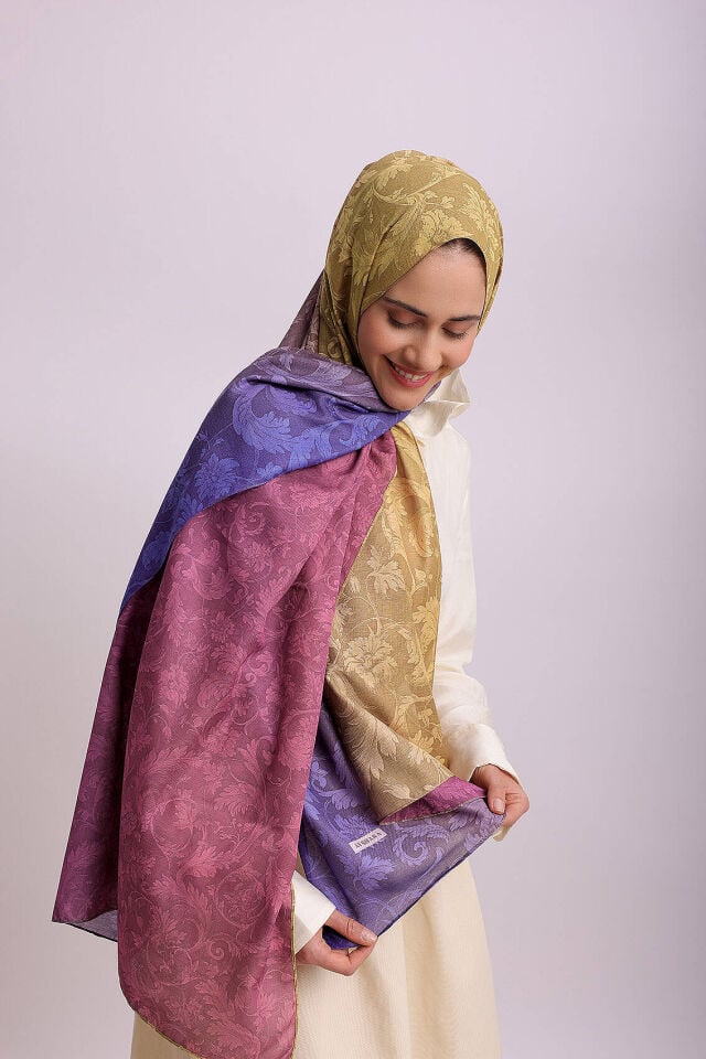 Degrade Desenli Çift Taraflı Şal-Pembe Mor Sarı