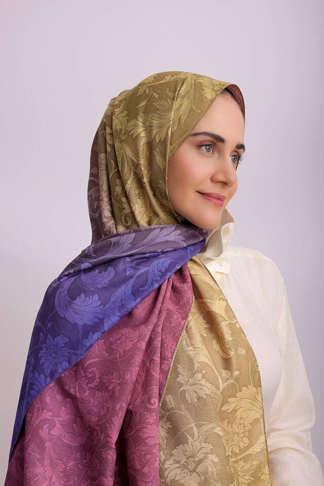 Degrade Desenli Çift Taraflı Şal-Pembe Mor Sarı