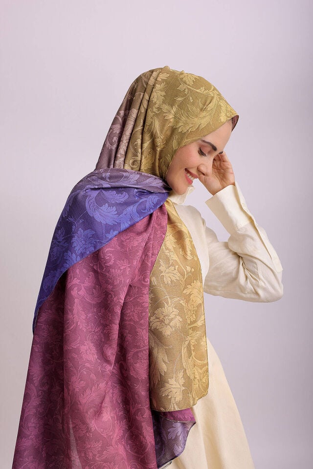 Degrade Desenli Çift Taraflı Şal-Pembe Mor Sarı