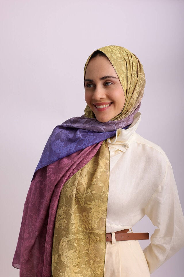 Degrade Desenli Çift Taraflı Şal-Pembe Mor Sarı