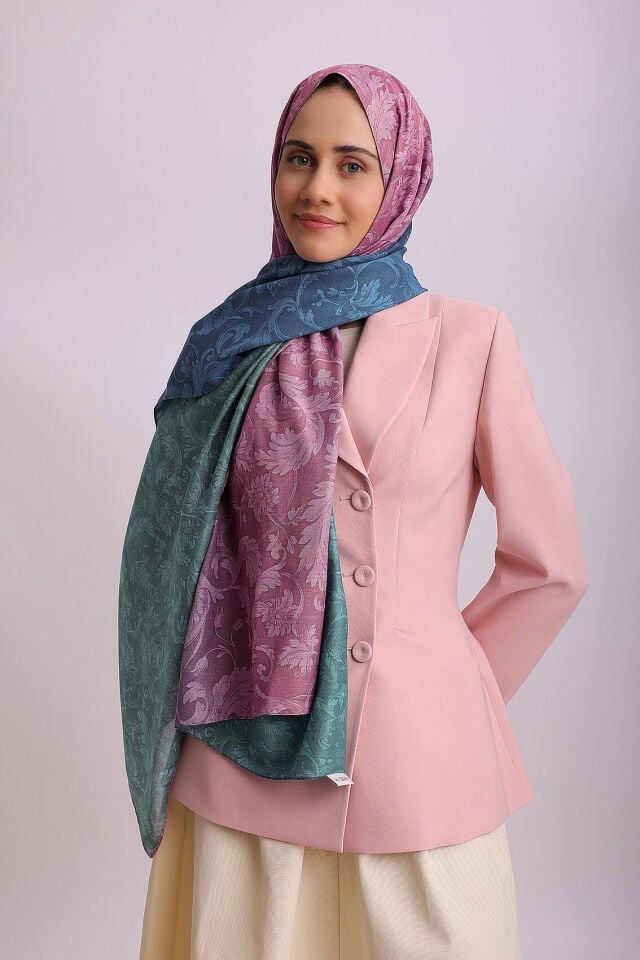 Degrade Desenli Çift Taraflı Şal-Mavi Pembe Yeşil