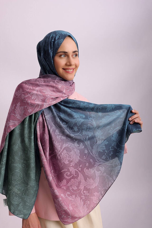 Degrade Desenli Çift Taraflı Şal-Mavi Pembe Yeşil