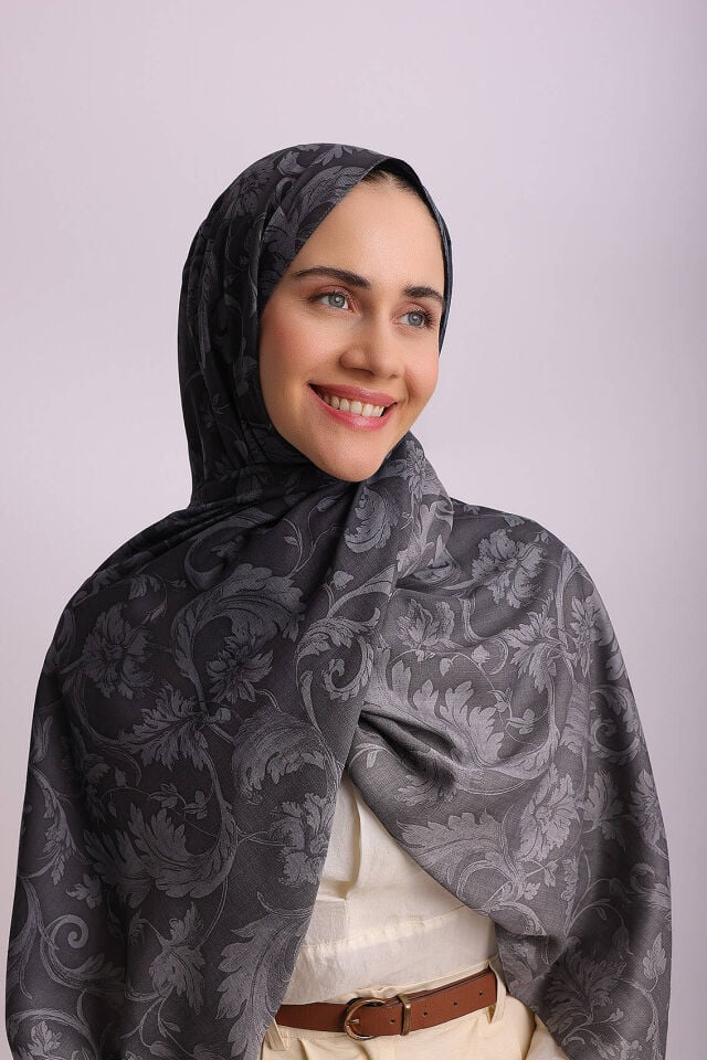 Degrade Desenli Çift Taraflı Şal-Gri Antrasit